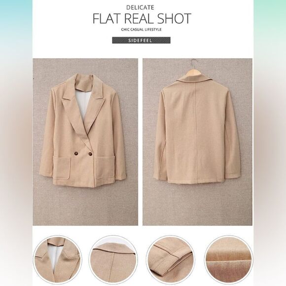 Sidefeel Casual Blazer Open Front Button Office Suit Jacket - Picture 9 of 10